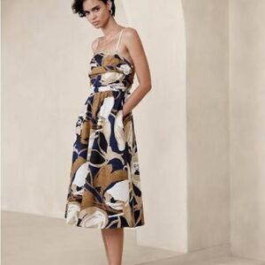 Banana Republic Factory-Poplin Gathered Midi Dress-navy floral